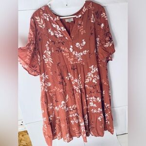 LOFT Floral Midi Dress in Coral and Cream